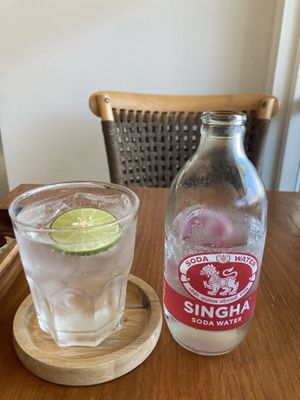Singha soda water  at Hua Hin Vegan Cafe and Wine in Hua Hin