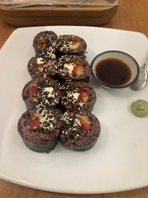 Sushi (with tomato sauce instead of spicy sauce)  at Hua Hin Vegan Cafe and Wine in Hua Hin