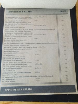 Menu at Hua Hin Vegan Cafe and Wine in Hua Hin