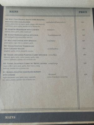 Menu at Hua Hin Vegan Cafe and Wine in Hua Hin