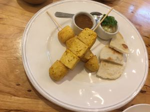Tofu satay - naans could have been bigger at Hua Hin Vegan Cafe and Wine in Hua Hin