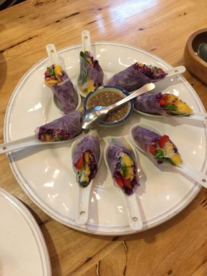 Spring rolls - excellent! Yummy dipping sauce and nice flavours at Hua Hin Vegan Cafe and Wine in Hua Hin