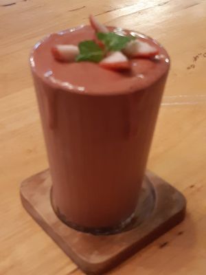 Dark Vegan Strawberry smoothie with cacao at Hua Hin Vegan Cafe and Wine in Hua Hin