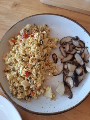 Scrambled Tofu with mushrooms at Hua Hin Vegan Cafe and Wine in Hua Hin
