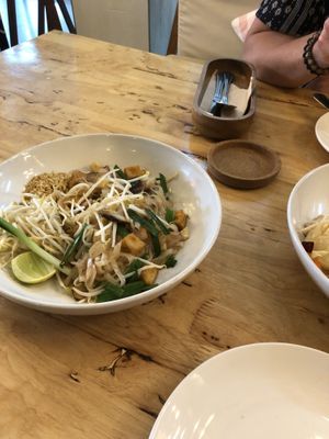 Pad thai with mushrooms at Hua Hin Vegan Cafe and Wine in Hua Hin