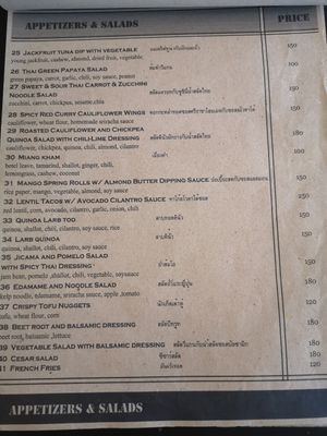 Appetizer and salad menu at Hua Hin Vegan Cafe and Wine in Hua Hin
