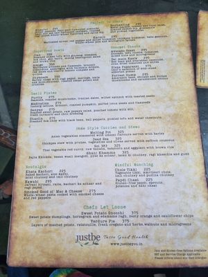 Menu at Justbe by Nidhi Nahata in Bangalore