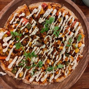 Tofu pizza at Justbe by Nidhi Nahata in Bangalore