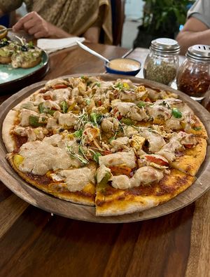 Indian Maharaja Pizza #Veganuary at Justbe by Nidhi Nahata in Bangalore