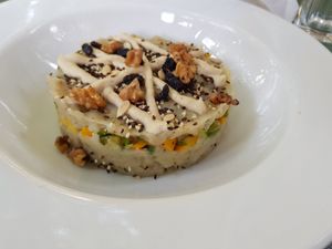 verdure pie (veggies layered with mashed potato) at Justbe by Nidhi Nahata in Bangalore