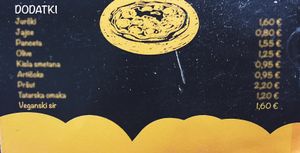 Vegan cheese in the menu at Pizzeria Verdi Verdi in Zalec