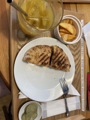 Halfway through my hot falafel sandwich set  at Falafel Brothers - Minato in Tokyo