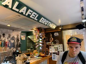 Seating is limited inside about 4 high chairs  at Falafel Brothers - Minato in Tokyo
