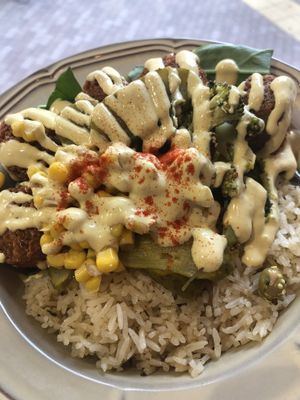 The rice plate with the mustard-hini (weekly sauce) - delicious!!! at Falafel Brothers - Minato in Tokyo