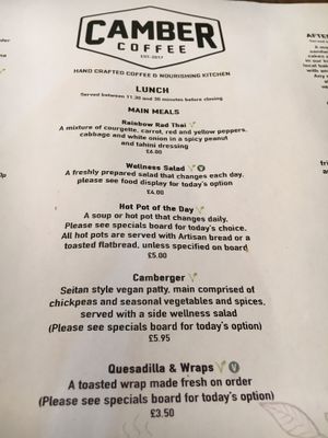 Menu  at Camber Coffee in Newcastle Upon Tyne