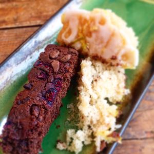 Sharing a brownie and a lemon muffin  at Camber Coffee in Newcastle Upon Tyne