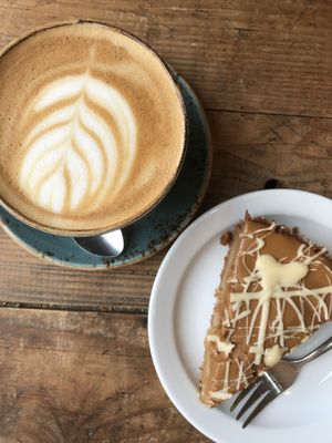 Oat latte with Biscoff & white chocolate pie at Camber Coffee in Newcastle Upon Tyne