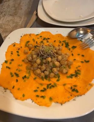 Sweet potato carpaccio and chick peas  at Chef Momo in Cartagena