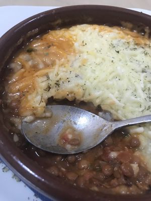 Lentil moussakka with vegan cheese at Chef Momo in Cartagena