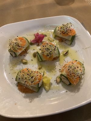Zucchini rolls filled with cashew cream at Chef Momo in Cartagena