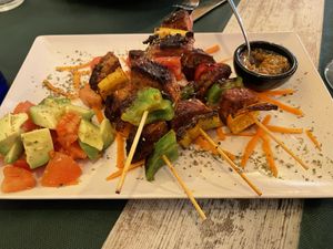 Tempeh skewers  at Chef Momo in Cartagena