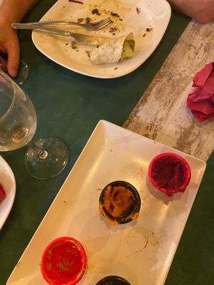 hummus platter and finished wrap :) at Chef Momo in Cartagena