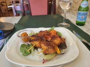 Tempeh kebabs starter at Chef Momo in Cartagena