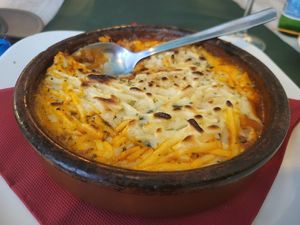 Lentil Mousaka with Vegan Cheese ( think it was cashew cheese) at Chef Momo in Cartagena