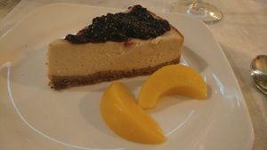 Vegan cheesecake at Chef Momo in Cartagena