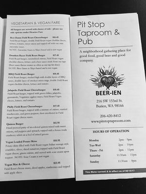Menu. In addition they have vegan loaded nachos and quesadillas and and ice cream sundae! at Pit Stop Taproom & Pub in Burien