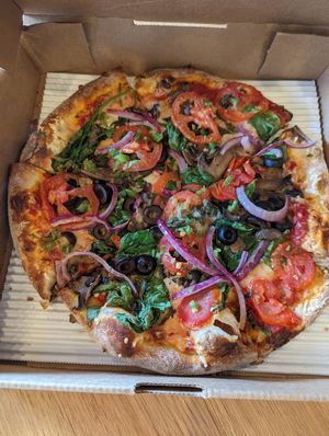 Vegan pizza with marinara and (tasty!) vegan cheese at Your Pie in Indio