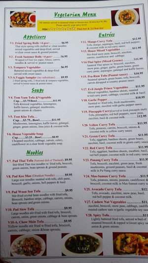 Menu  at Thai House in Eureka Springs
