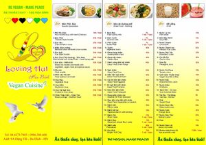 This is menu of restaurant at Loving Hut - Ba Dinh in Hanoi