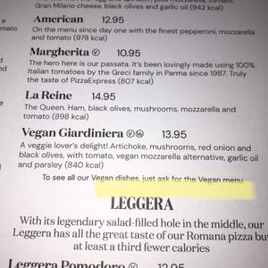 standard menu   at Pizza Express in Wokingham