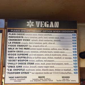 vegan pizza menu :-) at Nice Slice in Providence