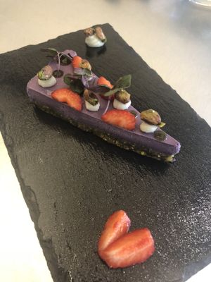 Strawberry-hibiscus cheesecake at Essence Cuisine in East London