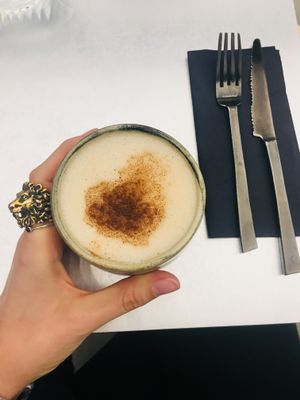 Natural chai latte with oat milk  at Essence Cuisine in East London
