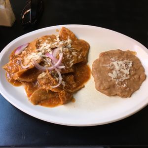 Chilaquiles rojos (vegan version) at Santo Cafe in Guanajuato