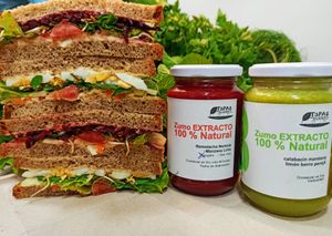 Cold pressed Juice and sandwich  at Tapas del Huerto in Tenerife