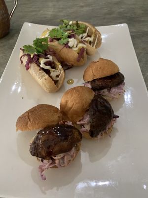 Sampler: carrot dogs and mushroom sliders  at El Grifo in Caguas