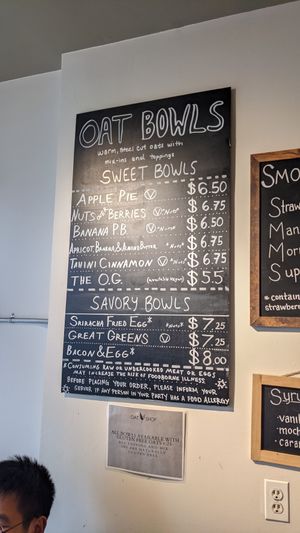 Oatmeal menu at Oat Shop in Somerville