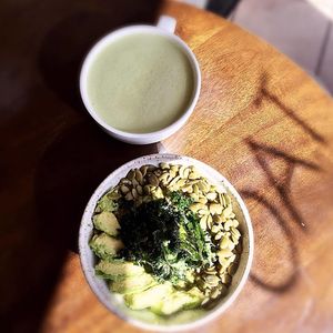 Mint Latte and Green Bowl at Oat Shop in Somerville