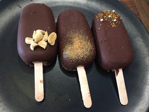 Vegan 'magnums': Caramel; 'nutella'; peanut and 'nutella' at The Merri in Preston