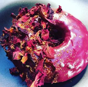 Prettiest and most gourmet donut I have ever eaten. Rose and earl grey delish!! at The Merri in Preston