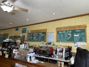 Inside at Falling Rock Cafe & Bookstore in Munising