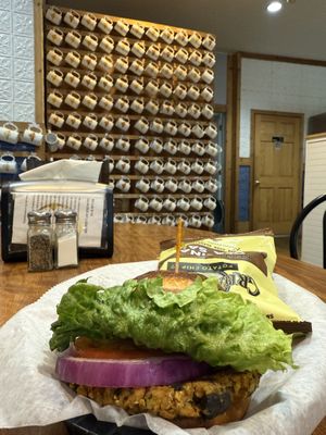 Sweet potato quinoa burger  at Falling Rock Cafe & Bookstore in Munising