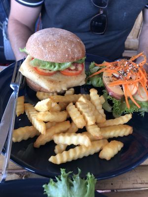 Mung bean burger  at Salween River Restaurant in Mae Hong Son