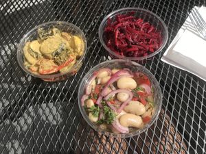 Party Beans, Honey Mustard Veggies and Raw Beet Salad - all charged by the pound - came to around $3-4 each. So good. at The Local Grocer in North Conway