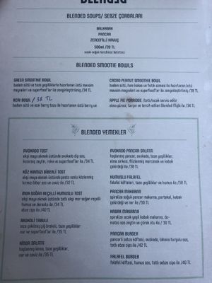 Food Menu at Blended in Istanbul