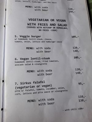 Menu at Sirkus Föroyar  in Torshavn